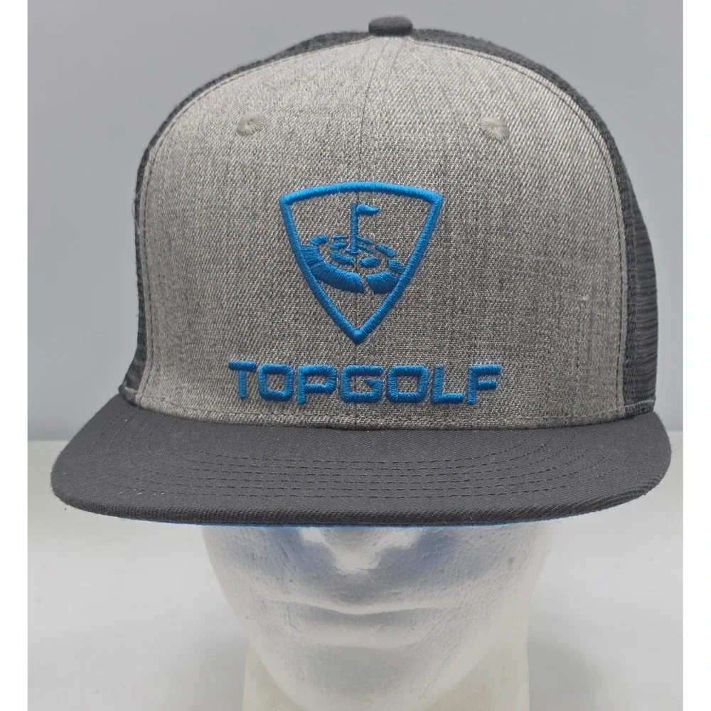 Topgolf Trucker Hat Grey Blue Snapback Mesh Flat Brim Cap Golf